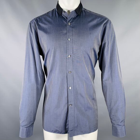 LANVIN Size M Navy Black Grid Cotton Button Up Long Sleeve Shirt - Picture 1 of 7
